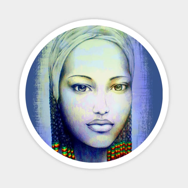 Creole African Girl Portrait Hand Drawing Magnet by BluedarkArt